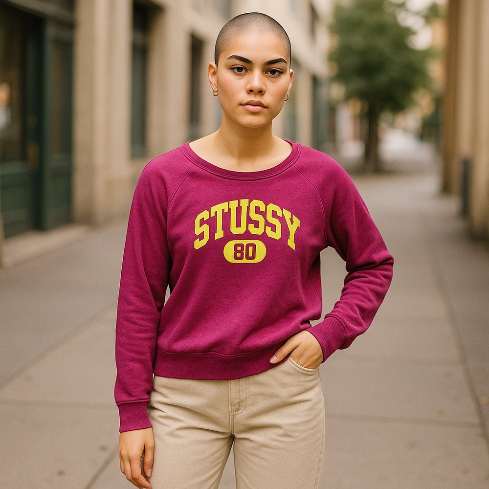 Vintage STUSSY Pink Womens Size Small Crewneck Sweatshirt EUC - Picture 2 of 9